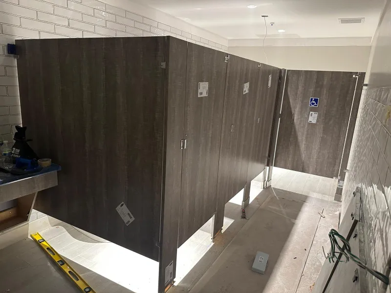Bathroom partitions at 600 N. Glebe
